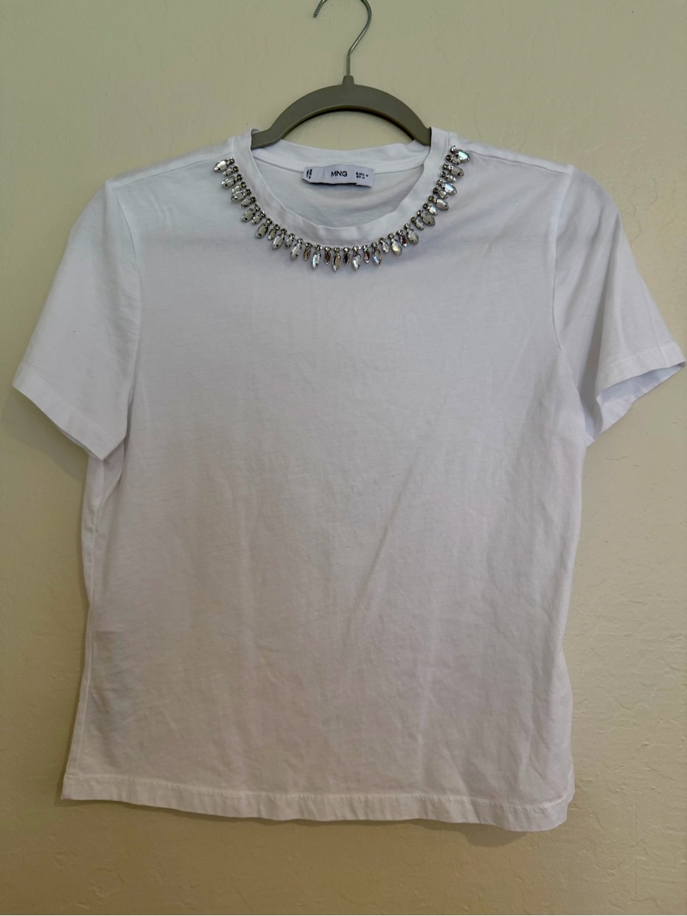 MNG short-sleeve t-shirt with a crystal-embellished neckline